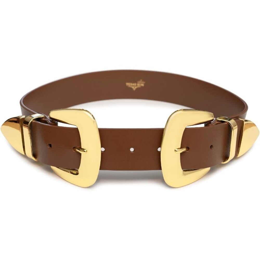 Western Leather Belt for Women Double Buckle Cowgirl Boho Country Festival